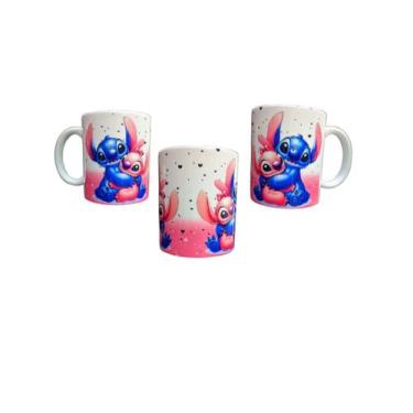Imagem de Caneca de Porcelana do Stitch e Angel - sublimação, Branco