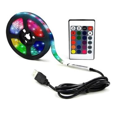 Imagem de Fita Led 5050 Rgb Controle Remoto 2m 5v Usb Para Tv Pc Carro - Goldens