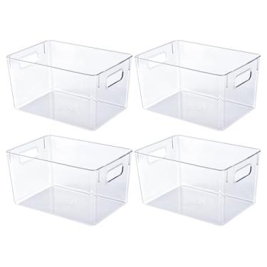 Imagem de JollyPack Pacote Com 4 Caixas De Armazenamento De Plástico Transparente, Organizadores De Despensa E Armazenamento Com Alças, Recipientes De Armazenamento Transparentes Para Geladeira, Cozinha, Armá