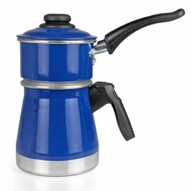 Imagem de Cuscuzeiro Nordestino a Vapor Duplex Porção Individual Mini Cuscuzeira Dupla com Tampa Faz Cuscuz e Legumes (Azul)