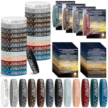 Imagem de Moinchore 100 Sets Resurrection Gifts Bulk Christian Bible Verse Bracelet with Gospel Tracts He Came Died Arose Silicone Wristbands Religious Card Easter Baskets Stuffers Church Gift (Dark Color)