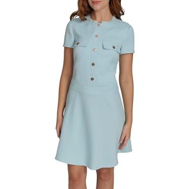 Imagem de Tommy Hilfiger Vestido feminino de manga curta e flare, Porcelana azul, 42