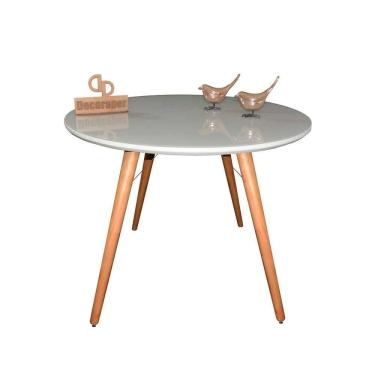 Imagem de Mesa Jantar Pés Palitos Tampo Redondo Vidro Laqueado 100cm Off White