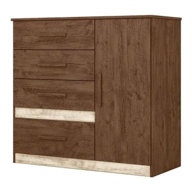 Imagem de Cômoda Sapateira Vênus 1 Porta E 4 Gavetas Flex Castanho Wood Avelã Moval