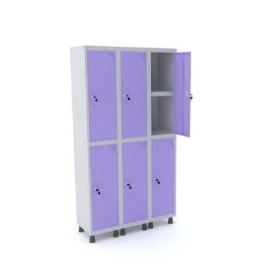 Imagem de Roupeiro de aço 3m 06 portas c/ prat. fechadura pandin - cinza/lilás