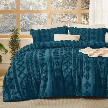 Imagem de Conjunto de edredom Bedsure Tufted Boho King Size Teal 3 peças
