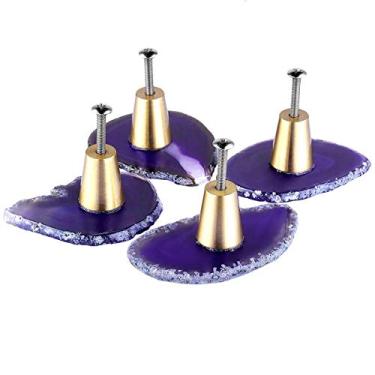 Imagem de Pacote com 4 puxadores de gaveta para armário de fatias de ágata da Rockcloud, armário de armário, cômoda, puxador de porta, acessórios decorativos para casa, Purple