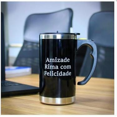 Imagem de Caneca Mixer Misturadora Inox 450 ml Com Tampa A Pilha (Preto)