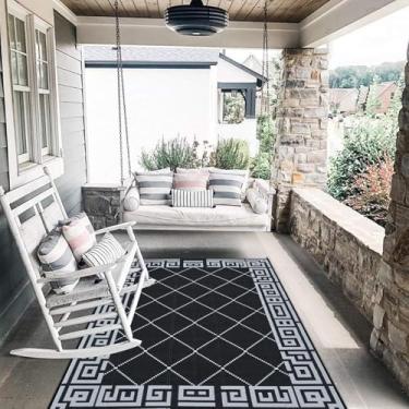 Imagem de DEK GHIBIS Tapete externo para espaço livre de pátio, tapete impermeável de 2,5 x 3,5 m, tapetes de acampamento de palha de plástico reversível, tapete de trailer interno para varanda, deck