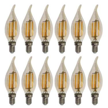 Imagem de Kit 12 Lâmpadas Filamento Led Vela Bico Torto Âmbar 4W E14 2700K - Esq
