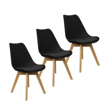 Imagem de Kit 3 Cadeiras Charles Eames Leda Luisa Saarinen Design Wood Estofada Base Madeira - Preta