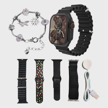 Imagem de Relogio Smartwatch Inteligente Series 9 Mini amoled 4 Pulseira + 1 Pulseira de Pulso com Pingente 41mm gps nfc Mult-Funções Prova de Agua