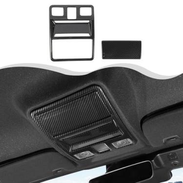 Imagem de HTHE Tampa do painel de luz da lâmpada de leitura do teto superior frontal e traseiro compatível com acessórios interiores Mustang 2024 2025 (fibra de carbono)