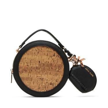 Imagem de Anne Klein Bolsa circular de cortiça com alça conversível, preta, Preto, Small