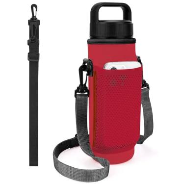 Imagem de Linkidea Suporte para garrafa de água com 2 alças compatível com garrafa YETI Rambler de 737 g, Yonder 740 ml, suporte para bolsa de garrafa de água, alça de ombro com bolso de malha para telefone