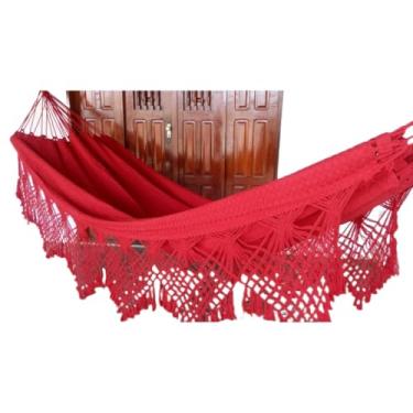 Imagem de Rede De Descanso Dormir Casal Luxo Suporta Até 300 kg 100% Algodão (VERMELHO BUCHO DE BOI)