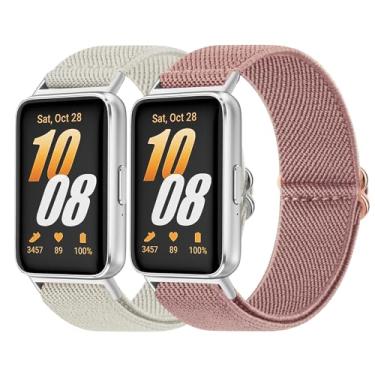 Imagem de Pacote com 2 pulseiras elásticas para Samsung Galaxy Fit 3 para mulheres e homens, pulseira de substituição de nylon elástico macio ajustável compatível com smartwatch Samsung Galaxy Fit 3 SM-R390