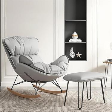 Imagem de Cadeira De Balanço Com Apoio Para Os Pés Cadeira De Balanço Moderna Cadeira Reclinável Confortável Móveis Cadeira De Lazer Preguiçoso Casa Sofá De Sol, Grey, Extra large style