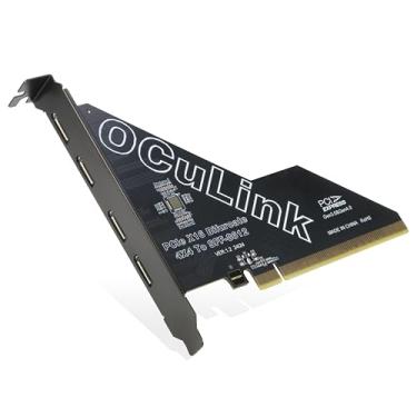 Imagem de RIITOP Adaptador PCIe para Oculink [4 portas], PCIe 4.0 x16 para SFF-8612 (SFF-8611 fêmea) Velocidade total 64Gbps*4Port para eGPU (PCI-e x4x4x4 bifurcação necessária)