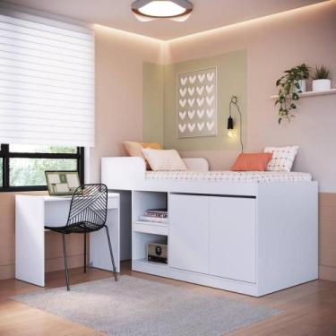 Imagem de Cama Solteiro 192cm Escrivaninha Retrátil Armário e Nichos - Art In QI