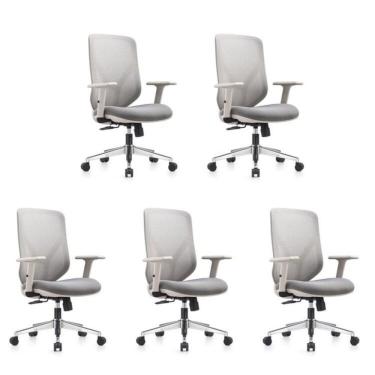 Imagem de Kit 5 Cadeiras Escritório Diretor NR17 Tela Mesh Gamma Cinza