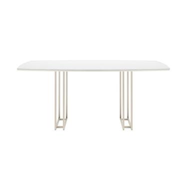 Imagem de Mesa de Jantar com Pés em Aço 184,4cm e Tampo com Vidro Line Off White Fosco/ Champanhe