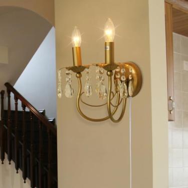 Imagem de Sedelan Arandela De Parede Interna, Arandela De Cristal Vintage, Luminária De Parede Com 2 Lâmpadas, Luminária De Parede Com Cabo Plug-In Para Quarto, Cabeceira, Sala De Estar, Escada, Corredor, Lat
