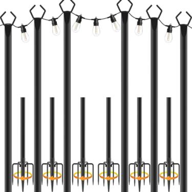 Imagem de talkhigh Pacote Com 6 Postes De Luz De Corda De Metal Resistentes De 10 Pés, Suporte Ajustável Para Iluminação Externa Para Pátio, Quintal, Jardim, Festa E Casamento, À Prova De Ferrugem E Resisten