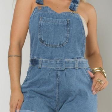 Imagem de Jardineira Macaquinho Short Jeans Feminino Alças Reguláveis - KCGG STO