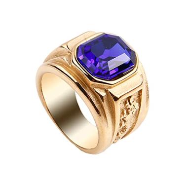 Imagem de HIJONES Anéis masculinos de pedra quadrada de aço inoxidável com padrão de dragão prateado/dourado, Metal, Metal