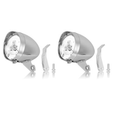 Imagem de 2 lâmpadas de luz frontal de bicicleta, 3 lâmpadas de LED vintage para bicicleta, concha prateada, retro, segurança, neblina, farol noturno, com suporte de montagem