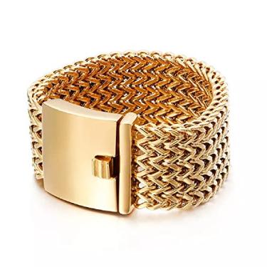 Imagem de Pulseira masculina grossa de aço inoxidável 316L banhada a ouro 18k 30 mm de largura (MSB-007-1), Large, Aço inoxidável, Sem Pedra Preciosa