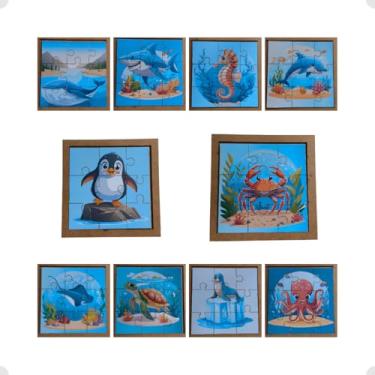 Imagem de Kit Quebra Cabeça Infantil Animais Marinhos Educativo Mdf de Madeira Jogo Pedagógico Lúdico Autismo Puzzle Montessori