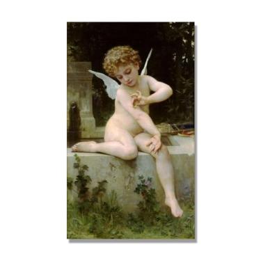 Imagem de NHLDZYH William Adolphe Bouguereau Impressões artísticas - Pintura de retrato - (Cupido com uma borboleta) - Pôster temático de mitologia grega - Pôster de decoração de parede vintage. Somente tela de