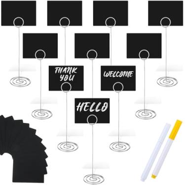 Imagem de TecUnite 12 placas de quadro-negro pequenas, 10 x 7,6 cm, com suporte de metal, 2 giz à base de água, para buffet, mesa, lousa (prata, 22 x 7 cm)