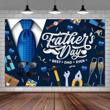 Imagem de Pano de fundo feliz para o dia dos pais, fundo de fotografia de gravata de terno azul para o dia dos pais, artigos de festa Best Dad Ever para decoração de festa, adereços de estúdio fotográfico, 19 x