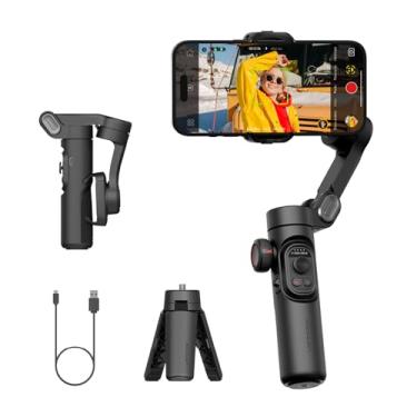 Imagem de AOCHUAN Estabilizador Gimbal para smartphone, iPhone Gimbal com foco na roda/rastreamento de objetos para iPhone 16 15 Pro Max/Android Estabilizador de telefone portátil dobrável de 3 eixos para