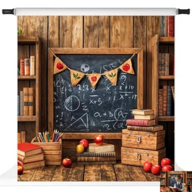 Imagem de Kate Back to School Blackboard Bookshelf Wood Backdrop Photo Background Studio Props, 2,4 x 2,4 m