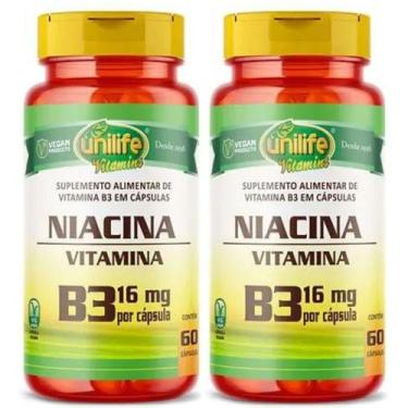 Imagem de KIT C/2 Vitamina B3 Niacina 500mg 60 Caps Vegana Unilife