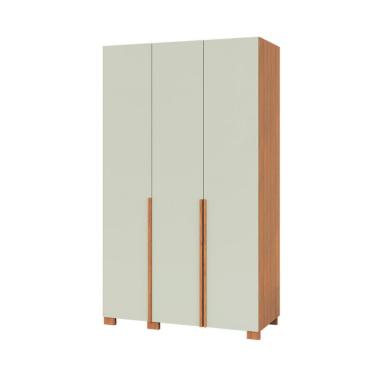 Imagem de Guarda-Roupa Solteiro Afrodite 100% MDF 3 Portas 2 Gavetas Off White e Freijó