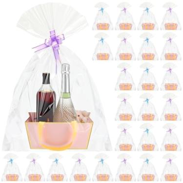 Imagem de Tuanse Cesta de 30 peças para presente vazia DIY kit de cesta de presente a granel com alça bandeja de papelão Kraft com 30 sacos 30 bandeja de mercado de arco para festa de aniversário e casamento