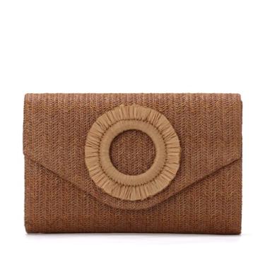 Imagem de GOKTOW Bolsa clutch de palha em vime, bolsas de praia para mulheres, casamento, férias, viagem, festa, 2025, Marrom