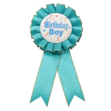 Imagem de PATIKIL Fita de aniversário, 15 x 7 cm de tecido de alfinete de aniversário de menino para festas, adultos, mulheres, decorações de festa, celebração, acessório, presente, azul pavão