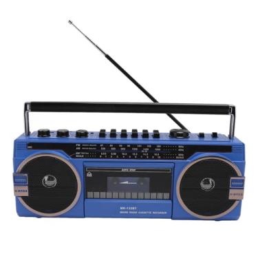 Imagem de Leitor de fita cassete portátil, azul retrô, rádio AM FM SW estéreo com alto-falante grande e conector de fone de ouvido, porta USB, gravador auxiliar (plugue EUA)