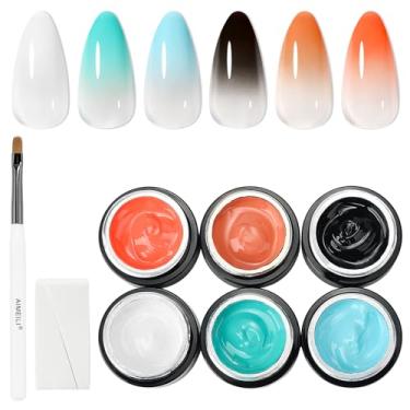 Imagem de AIMEILI Kit De Esmalte Em Gel Ombré, Vegano, Livre Crueldade, Efeito Blush Gradiente Sólido, 6 Cores, Pintura Com Esponja E Pincel Para Desenho