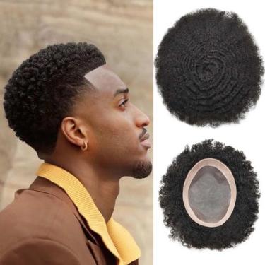 Imagem de Curve Hair Peruca De Cabelo Cacheado E Crespo Para Homens Negros, Perucas Afro, Cachos Crespos, Masculinas Onduladas, Sistemas Substituição Humana (#1 Jet Black - Onda 10 Mm, 8'' X 10'')