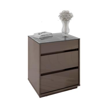 Imagem de Mesa De Cabeceira Quarto Belize 3 Gavetas E Tampo De Vidro
