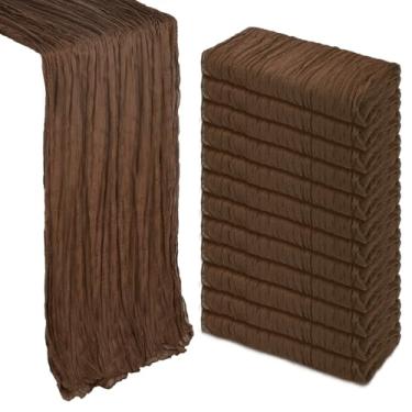 Imagem de Heneger Pacote com 12 Caminho de mesa de gaze marrom 3,5 m de pano de queijo de gaze 35 x 120 polegadas Boho Sheer Rustic Fabric Runner para decoração de mesa de casamento de chá de bebê nupcial