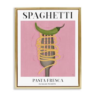 Imagem de Stupell Industries Espaguete vintage em garfo emoldurado em tela flutuante dourada design de arte de parede por Veronique Charron, 25 x 31