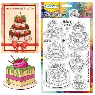 Imagem de CHGCRAFT Carimbo transparente de sobremesa de bolo, desejos de aniversário, selos de artesanato transparentes para álbum de fotos faça você mesmo, faça cartões decorativos, bolo, 16 x 11 cm